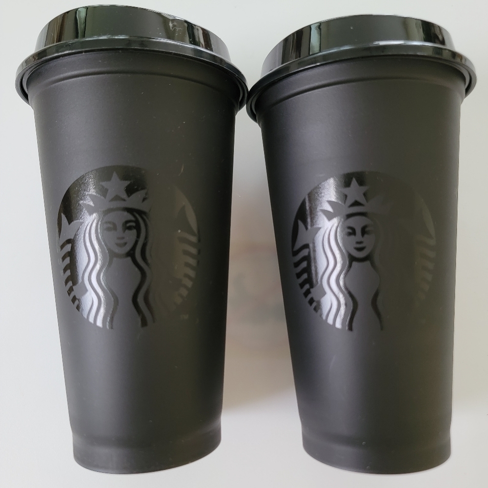 NWOT Starbucks Black Reusable Cup, 2 Pc Set